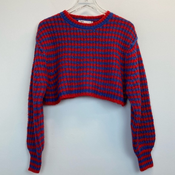 Zara Sweaters - Zara NWT Red Blue Stripe Knit Cropped Sweater Alpaca Blend (S)